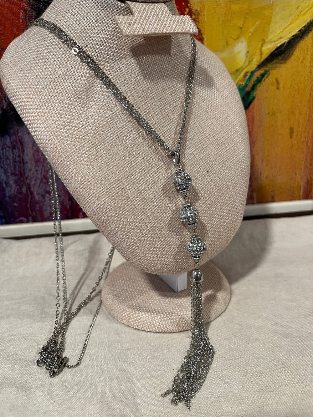 🌈 3/$10 NY Jewelry Silver Crystal Tassel Pendant Necklace